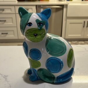 GANZ Blue and Green Ceramic Cat Figurine